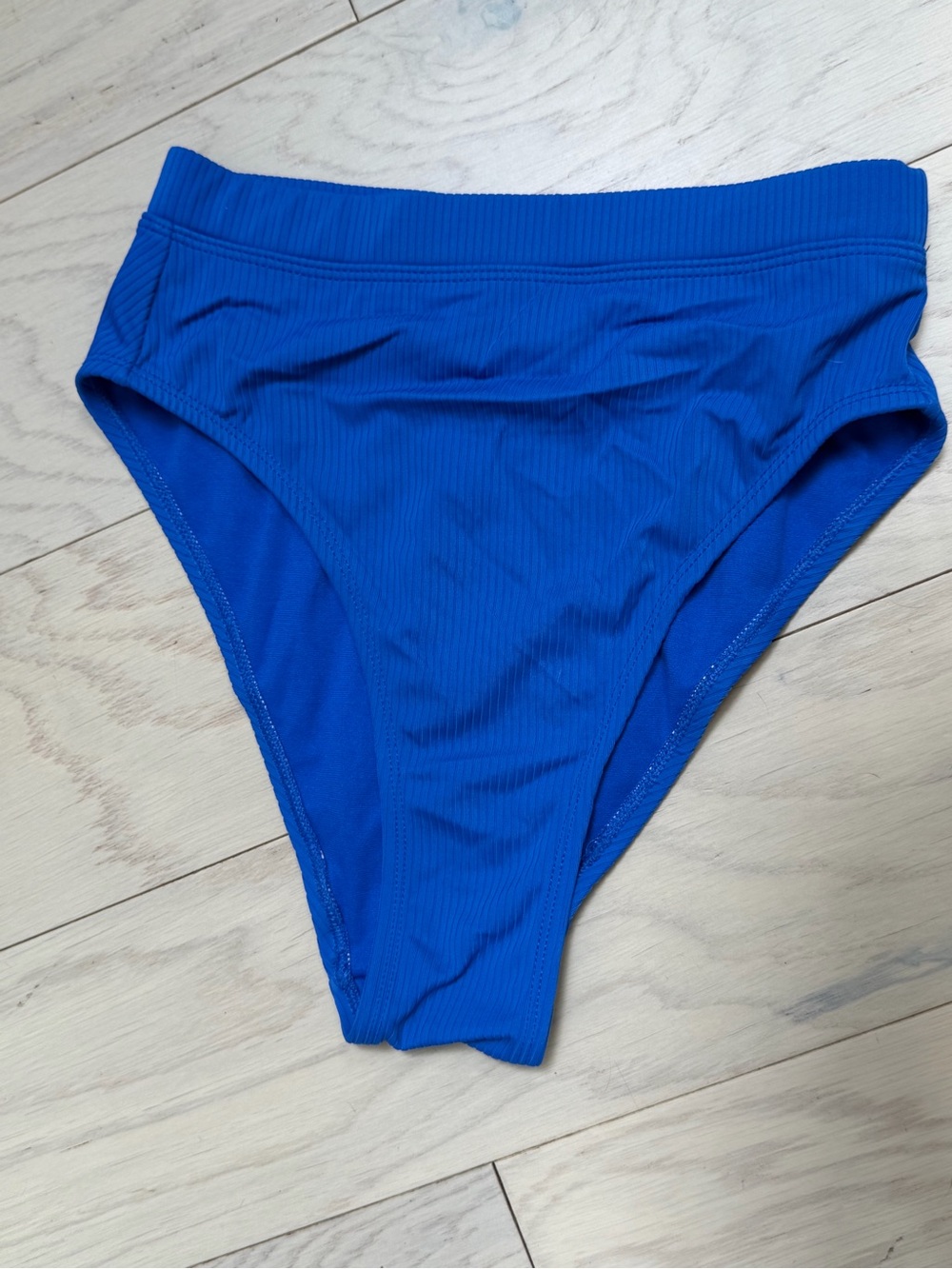 Xhiliration High Waist, High Leg Royal Blue Ribbed Swim Bottoms